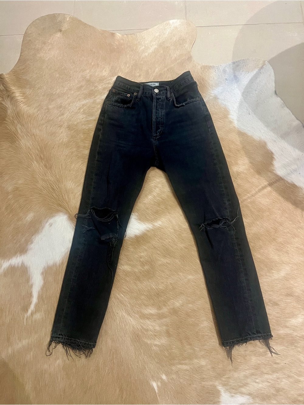 AGOLDE Black Straight Leg Distressed Jeans